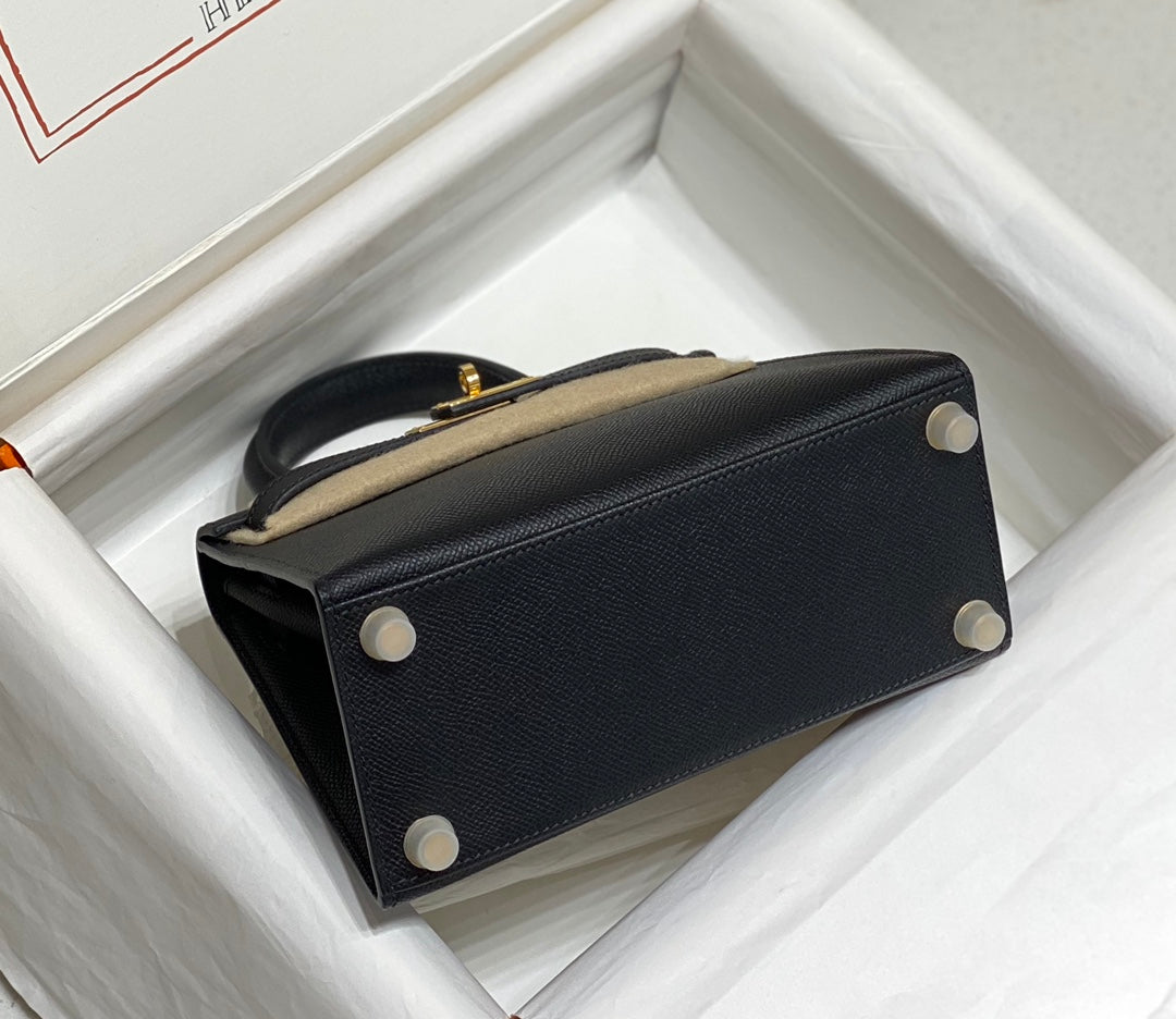 KELLY MINI 20 BAG IN BLACK CALFSKIN WITH GOLD HARDWARE (MADE-TO-ODER)