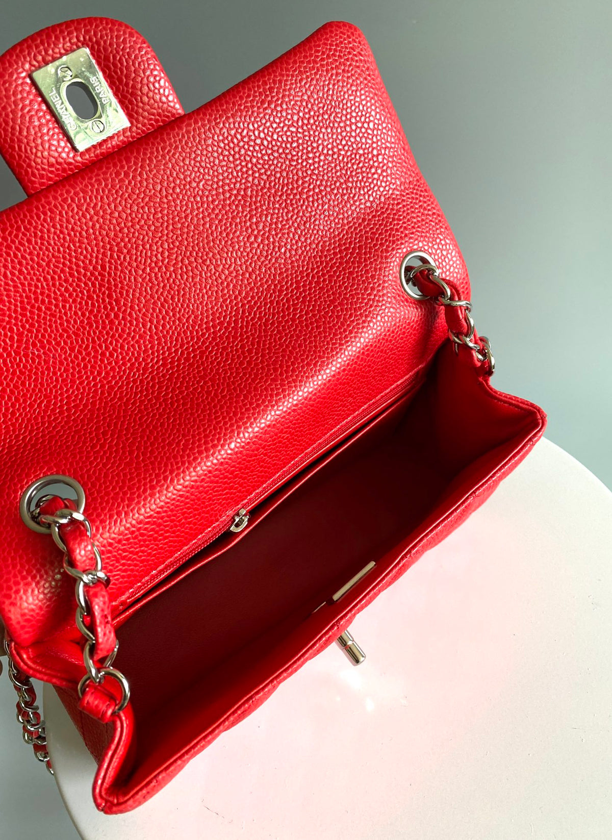 MINI RECTANGLE FLAP BAG 20CM RED CAVIAR SILVER HARDWARE