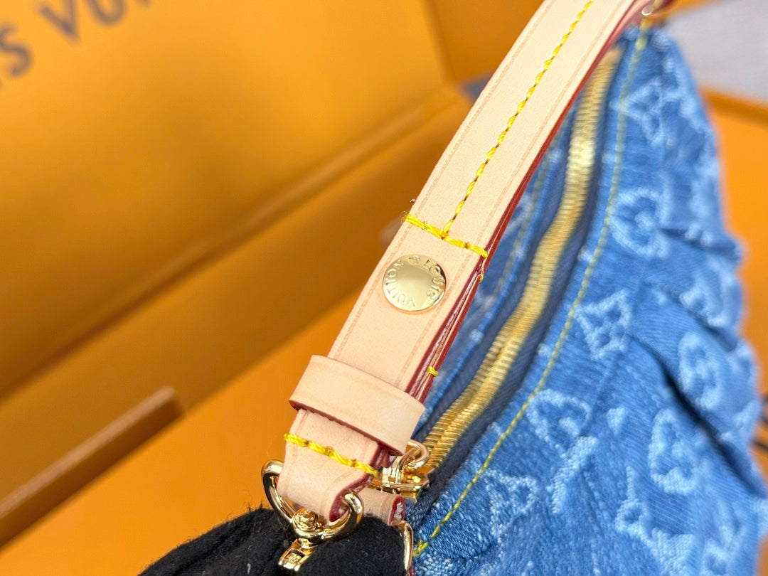 LV 25S POCHETTE VALLEY 21 IN BLUE DENIM MONOGRAM LEATHER TRIM GOLD HARDWARE