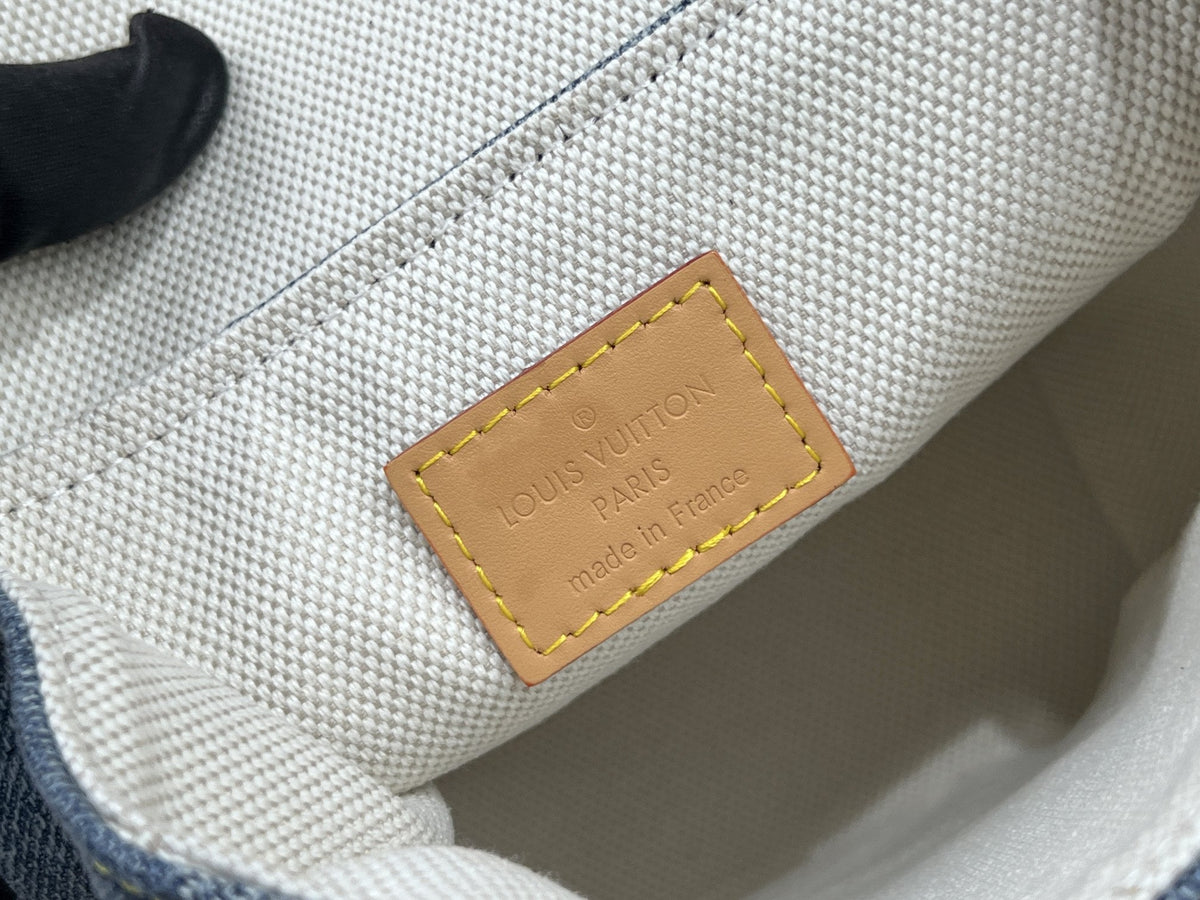 LV 25S NANO STEAMER 18 IN BLUE COTTON DENIM CALFSKIN TRIM GOLD HARDWARE