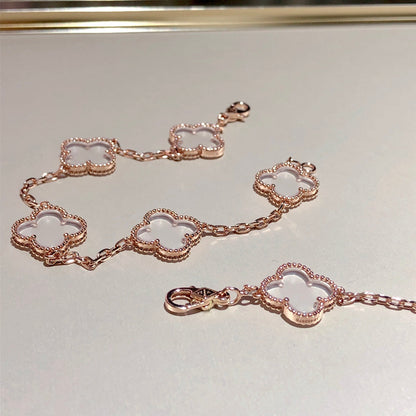 [Liorra]CLOVER 5 MOTIF ROCK CRYSTAL BRACELET