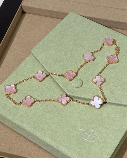 [Liorra Jewellery] Pink Necklace with Ten Clover Designs
