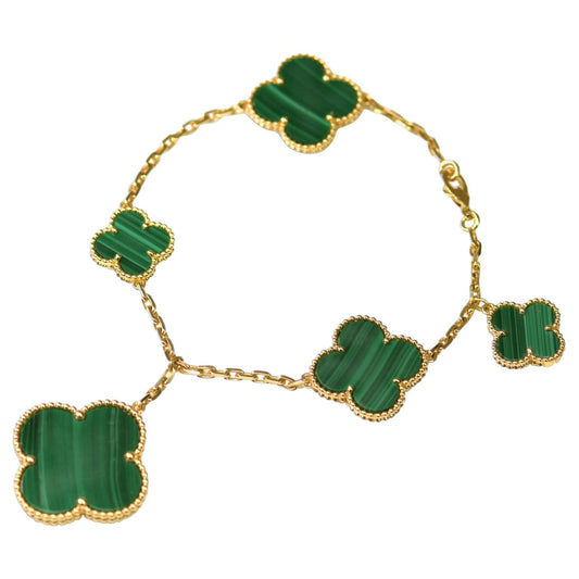 [Liorra]MAGIC CLOVER MALACHITE GOLD BRACELET 5 MOTIFS