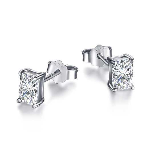 [Tonmkive Jewelry]Stylish Shiny Rectangular Center Stone Stud Earrings