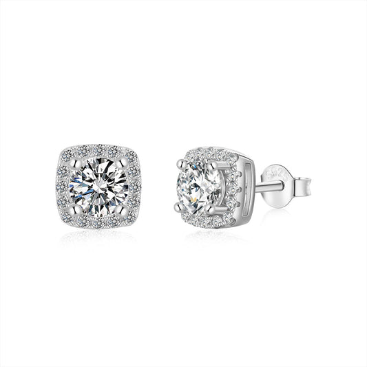 [Tonmkive Jewelry]Classic Round Center Stone Stud Earrings