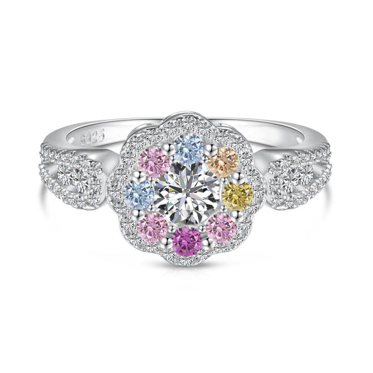 [Tonmkive Jewelry]Delicate Colorful Round Cut Flower Shape Wedding Ring
