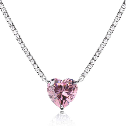 [Tonmkive Jewelry]8.0 Carat Versatile Colorful Sweet Heart-Shaped Tennis Necklace