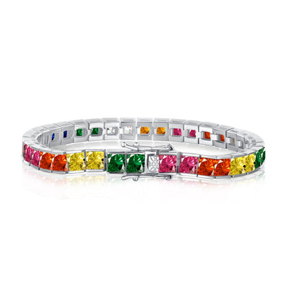 [Tonmkive Jewelry]Radiant Colorful Princess Cut Tennis Bracelet