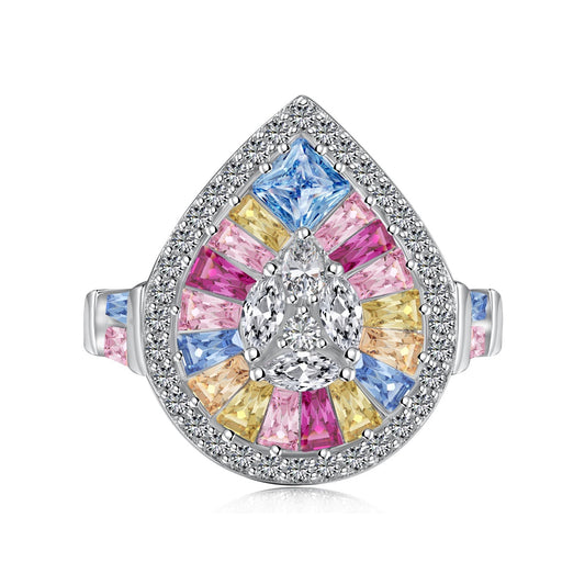 [Tonmkive Jewelry]Elegant Colorful Water Drop Shape Banquet Ring