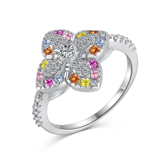 [Tonmkive Jewelry]Luxurious Colorful Flower Shape Banquet Ring