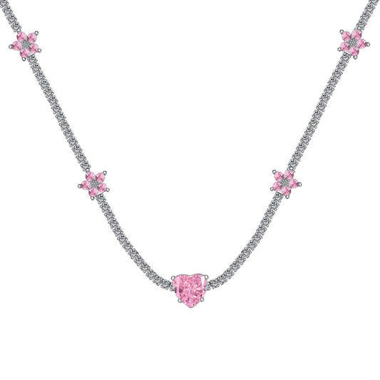 [Tonmkive Jewelry]Dazzling Pink Heart Flower Necklace