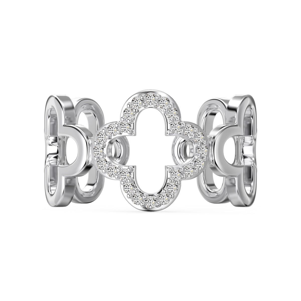 [Tonmkive Jewelry]Hollow Design Four-Leaf Clover Flower Shape Ring
