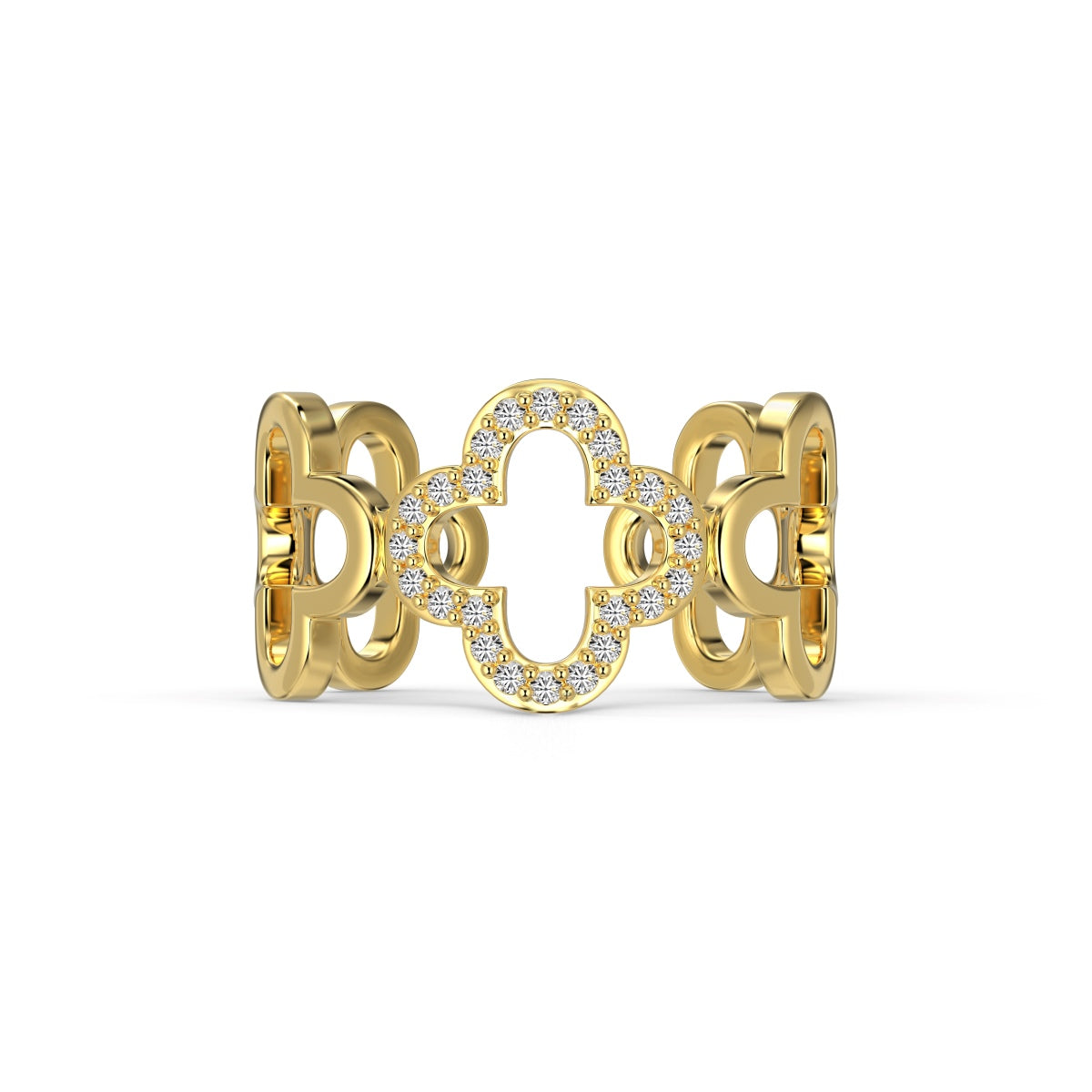 [Tonmkive Jewelry]Hollow Design Four-Leaf Clover Flower Shape Ring