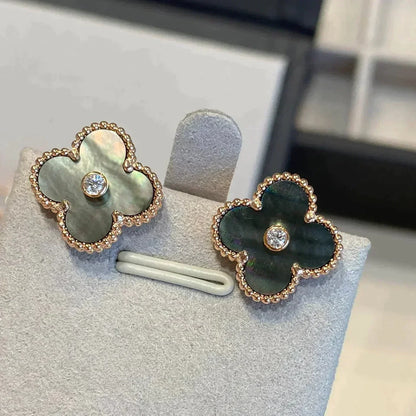 [Liorra]CLOVER MEDIUM 1 MOTIFS GRAY MOP  DIAMOND EARRINGS