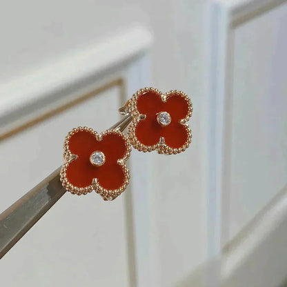 [Liorra]CLOVER MEDIUM 1 MOTIFS CARNELIAN  DIAMOND earrings
