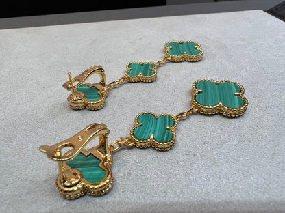 [Liorra]CLOVER MALACHITE 3 MOTIFS GOLD