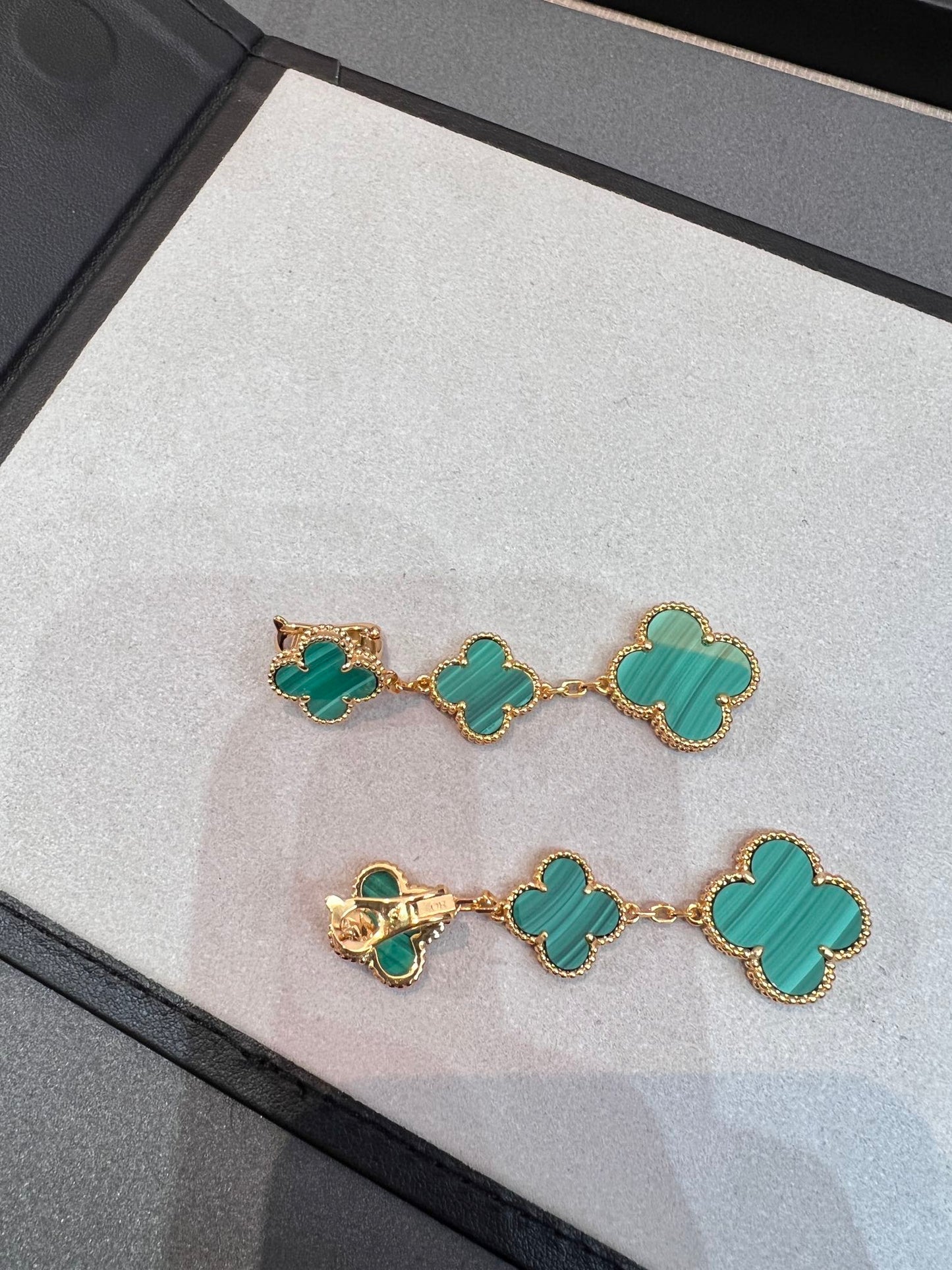 [Liorra]CLOVER MALACHITE 3 MOTIFS GOLD