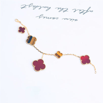 [Liorra]CLOVER BRACELET 5 MOTIFS CARNELIAN TIGER EYE