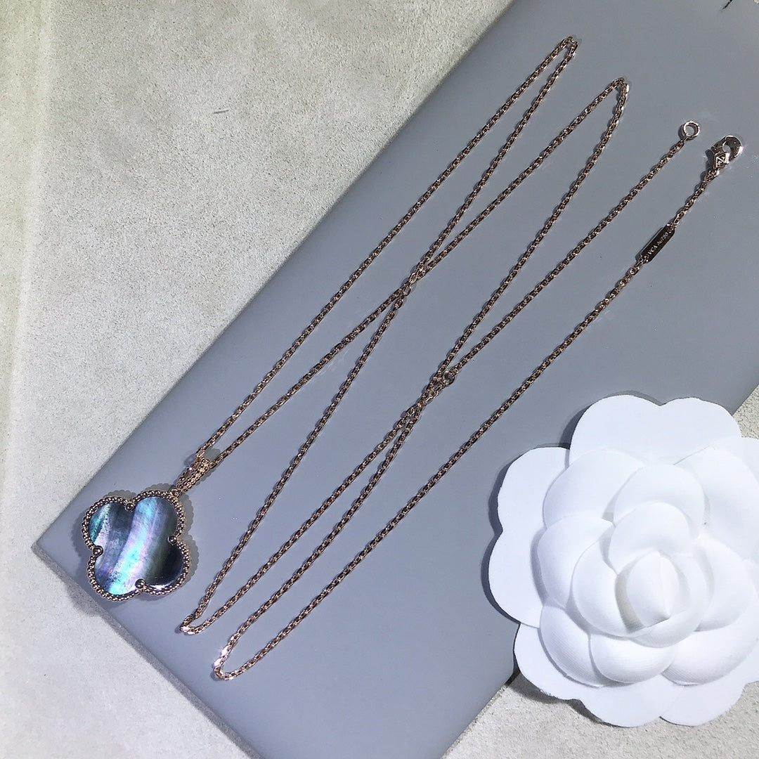 [Liorra]CLOVER 25MM GOLD DARK MOP BIG CLOVER NECKLACE