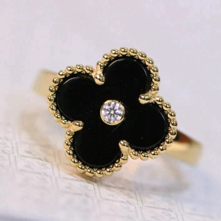 [Liorra]CLOVER ONYX RING GOLD DIAMOND