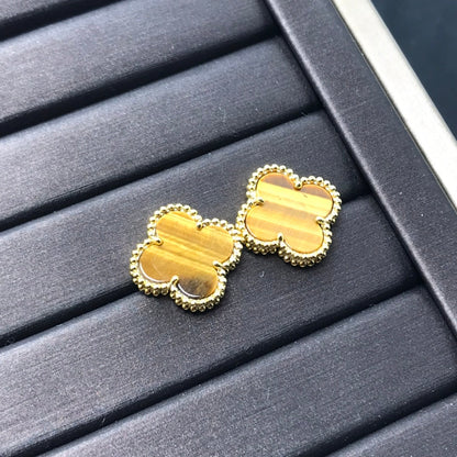 [Liorra]CLOVER MEDIUM 1 MOTIFS TIGER EYE EARRINGS