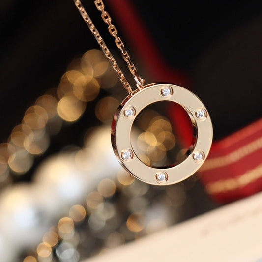 [Liorra]LOVE NECKLACE 16MM 6 DIAMONDS PINK GOLD