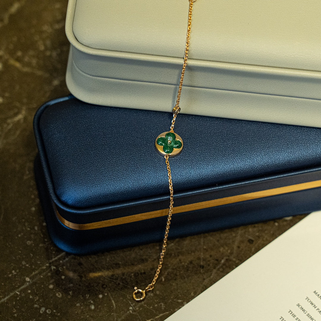 [Liorra]SUN MALACHITE 1 DIAMOND PINK GOLD BRACELET