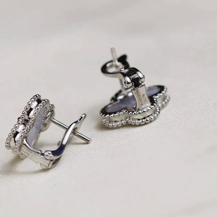 [Liorra]CLOVER MEDIUM 1 MOTIFS  WHITE MOP EARRINGS SILVER