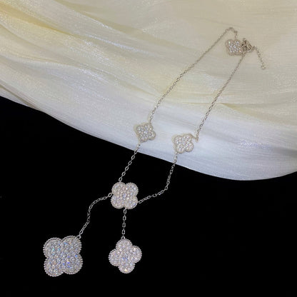 [Liorra]CLOVER 5 MOTIFS SILVER DIAMONDS NECKLACE
