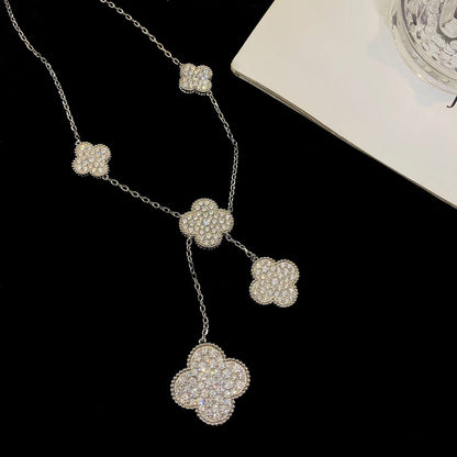 [Liorra]CLOVER 5 MOTIFS SILVER DIAMONDS NECKLACE