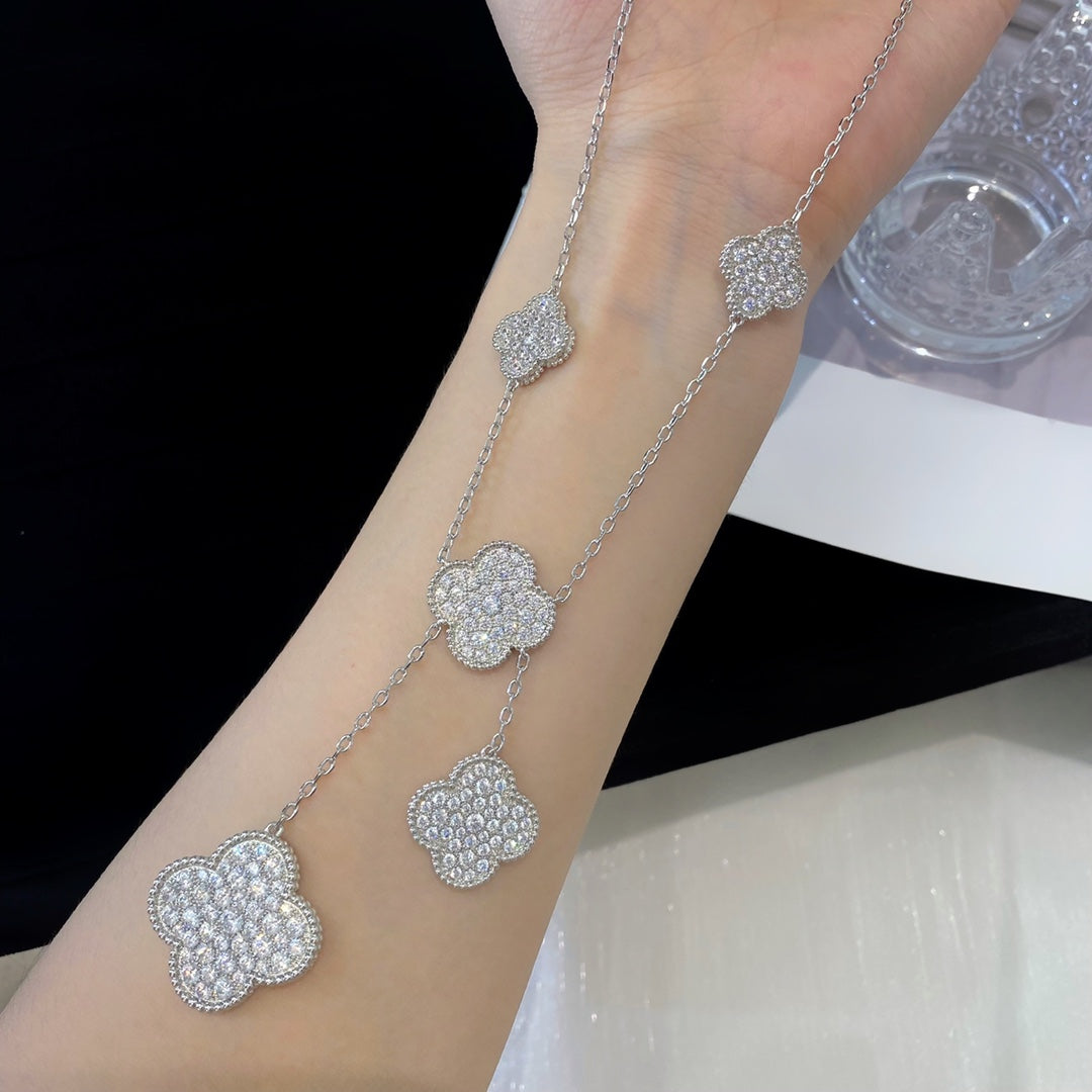 [Liorra]CLOVER 5 MOTIFS SILVER DIAMONDS NECKLACE