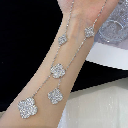 [Liorra]CLOVER 5 MOTIFS SILVER DIAMONDS NECKLACE