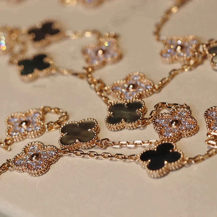 [Liorra]CLOVER 20 MOTIFS DARK MOP DIAMOND  NECKLACE