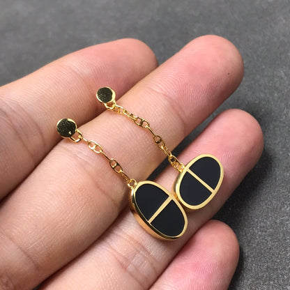 [Liorra]CHAINE VERSO BLACK CERAMIC SILVER EARRINGS