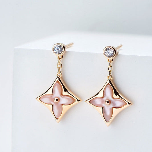 [Liorra]DOUBLE STAR PINK GOLD MOP DROP EARRINGS