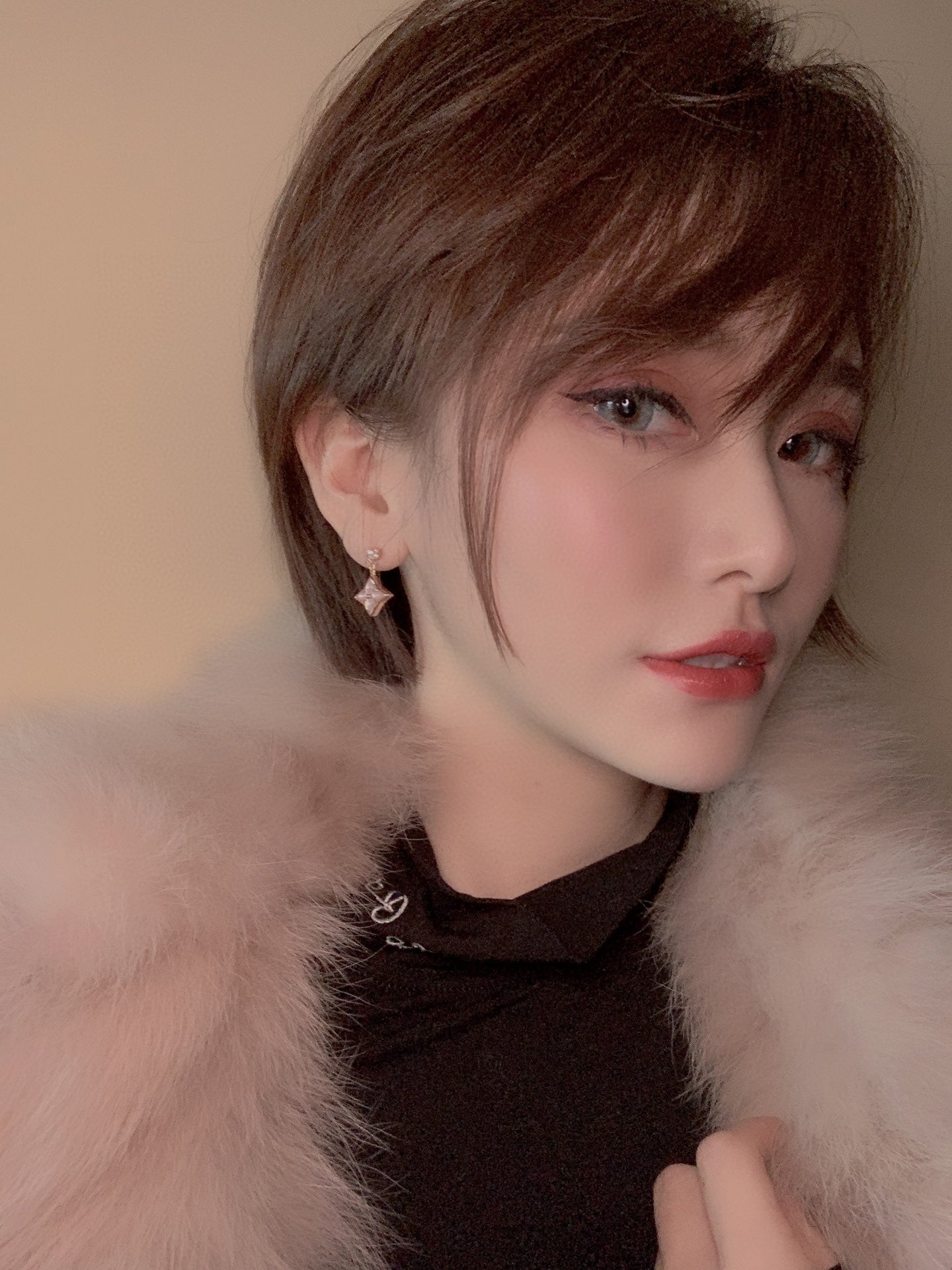[Liorra]DOUBLE STAR PINK GOLD MOP DROP EARRINGS