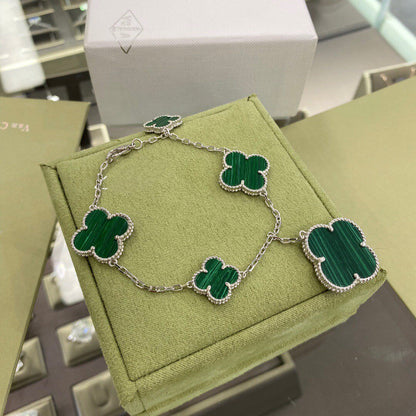 [Liorra]CLOVER 5 MOTIFS SIVLER MALACHITE BRACELET