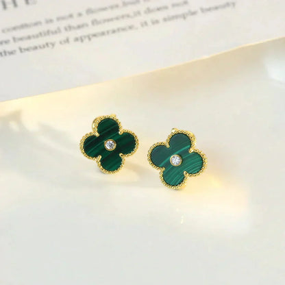 [Liorra]CLOVER MEDIUM 1 MOTIFS MALACHITE DIAMOND EARRINGS