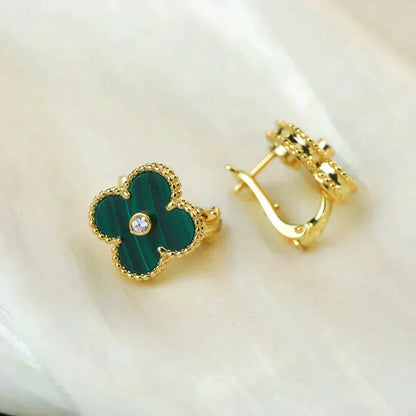 [Liorra]CLOVER MEDIUM 1 MOTIFS MALACHITE DIAMOND EARRINGS