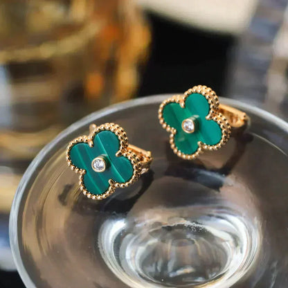 [Liorra]CLOVER MEDIUM 1 MOTIFS MALACHITE DIAMOND EARRINGS