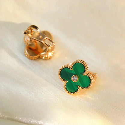 [Liorra]CLOVER MEDIUM 1 MOTIFS MALACHITE DIAMOND EARRINGS