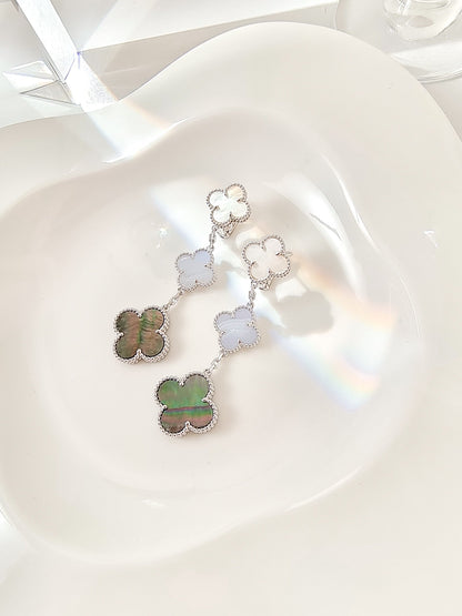 [Liorra]CLOVER 3 MOTIFS CHALCEDONY DARK MOP SILVER EARRINGS