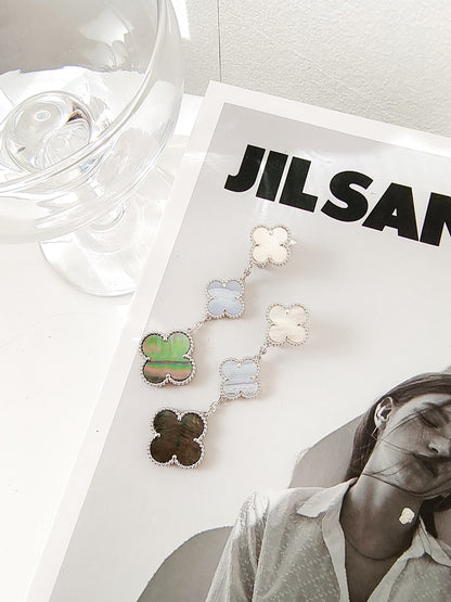 [Liorra]CLOVER 3 MOTIFS CHALCEDONY DARK MOP SILVER EARRINGS