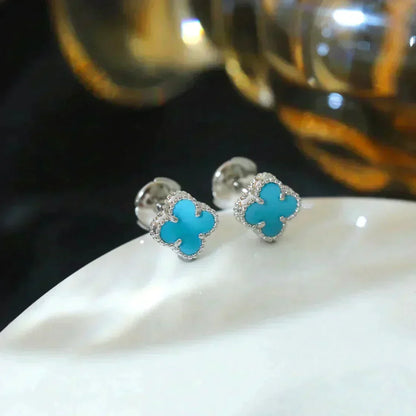 [Liorra]CLOVER MINI 9.5MM ONYX STUD EARRINGS SILVER