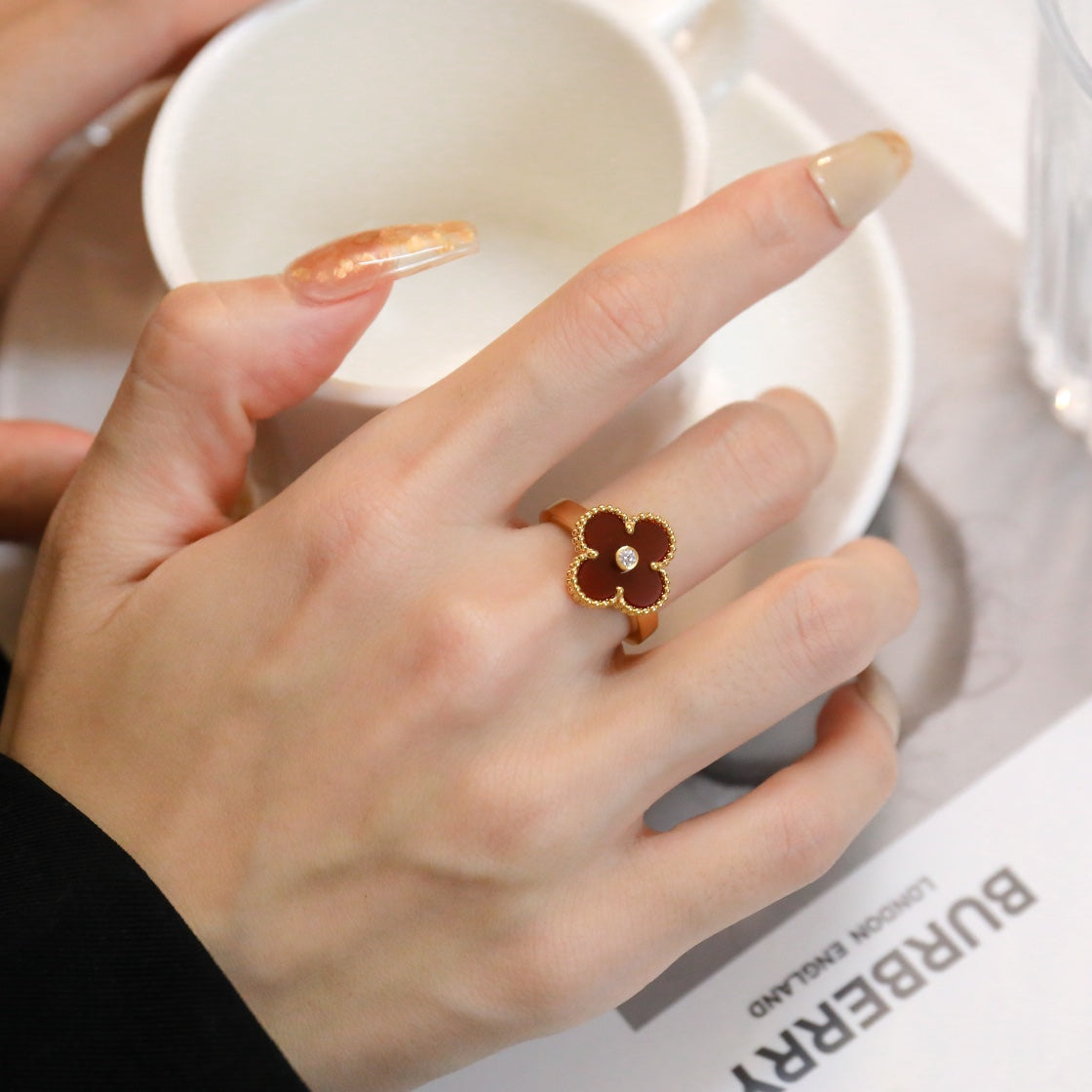 [Liorra]CLOVER CARNELIAN RING Liorra GOLD DIAMOND