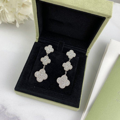 [Liorra]CLOVER 3 MOTIF DIAMOND SILVER DROP EARRINGS