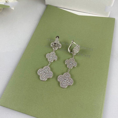 [Liorra]CLOVER 3 MOTIF DIAMOND SILVER DROP EARRINGS
