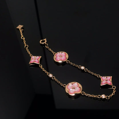 [Liorra]STAR AND SUN 4 MOTIF PINK MOP PINK GOLD BRACELET