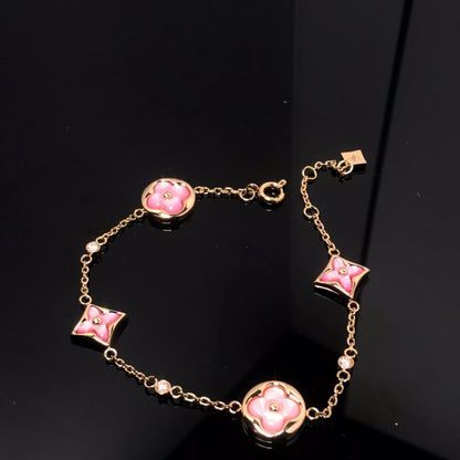 [Liorra]STAR AND SUN 4 MOTIF PINK MOP PINK GOLD BRACELET