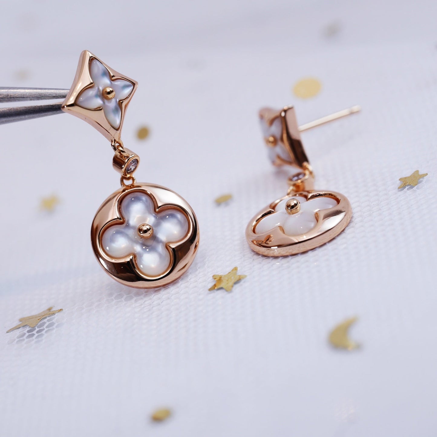 [Liorra]STAR AND SUN PINK GOLD MOP DROP EARRINGS